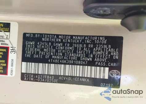 2009 Toyota Camry Le from USA, damaged, VIN 4T4BE46K39R108047